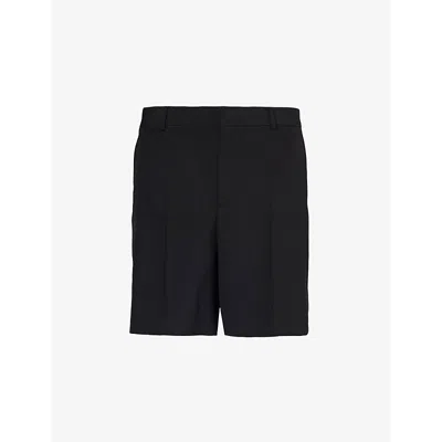 Shop Valentino Men's Black Pressed-crease Wide-leg Wool Shorts