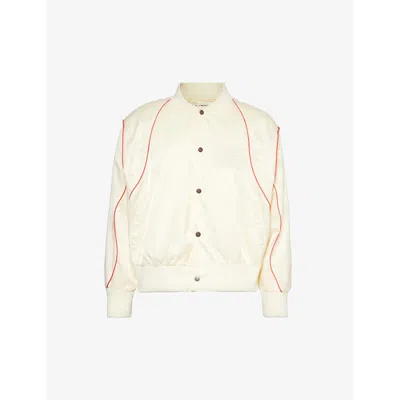 Shop Honor The Gift Brand-embroidered Boxy-fit Satin Bomber Jacket In Bone