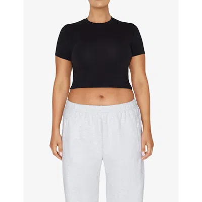 Shop Khy Women's Black Cropped Stretch-cotton Jersey T-shirt