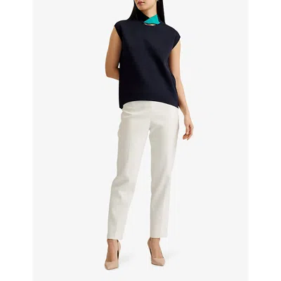 Shop Ted Baker Kaedee Twist-collar Stretch-knit Top In Navy