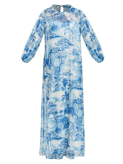 Shop Mestiza New York Women's Luzon Tie-back Gown In Blue Tropical Toile