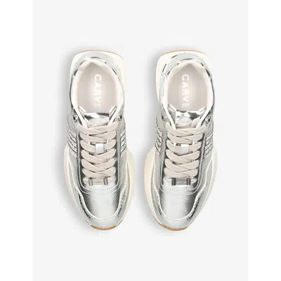 Shop Carvela Women's Silver Flare Paparazzi Embellished Metallic-leather Low-top Trainers
