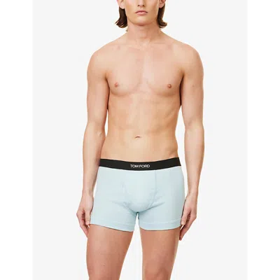 Shop Tom Ford Men's Artic Blue / Navy Logo-waistband Pack Of Two Stretch-cotton Boxers