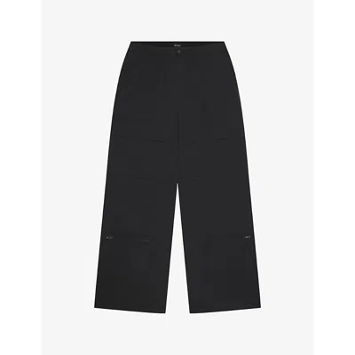 Shop Khy Women's Black Zipped-pocket Oversized-fit Wide-leg Low-rise Woven Cargo Trousers