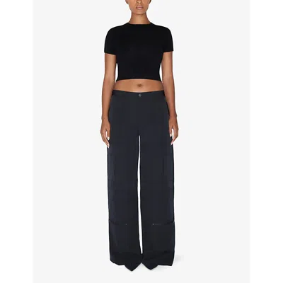 Shop Khy Womens Black Zipped-pocket Oversized-fit Wide-leg Low-rise Woven Cargo Trousers