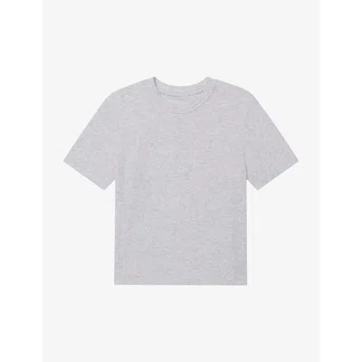 Shop Khy Womens Heather Grey Raw-edge Elasticated-waist Cropped Stretch-cotton Jersey T-shirt