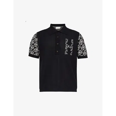 Shop Honor The Gift Mens Black Contrast-pattern Short-sleeved Cotton-knit Polo Shirt