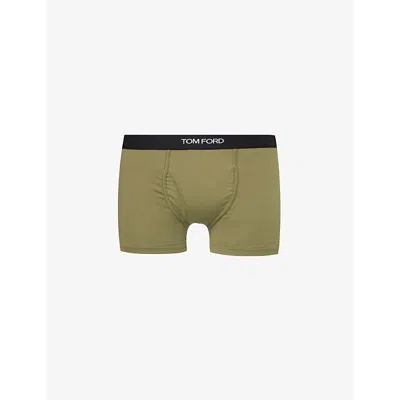 Shop Tom Ford Logo-waistband Stretch-cotton Boxers In Dark Sage