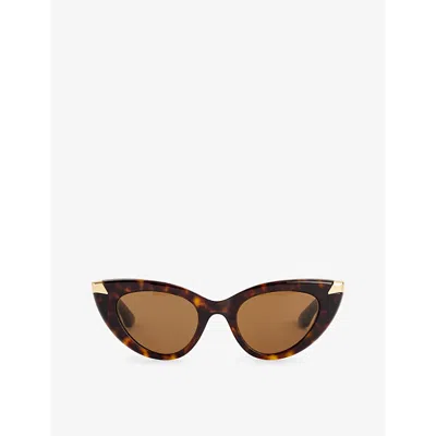 Shop Alexander Mcqueen Women's Havana Brown Am0442s Cat-eye-frame Acetate Sunglasses