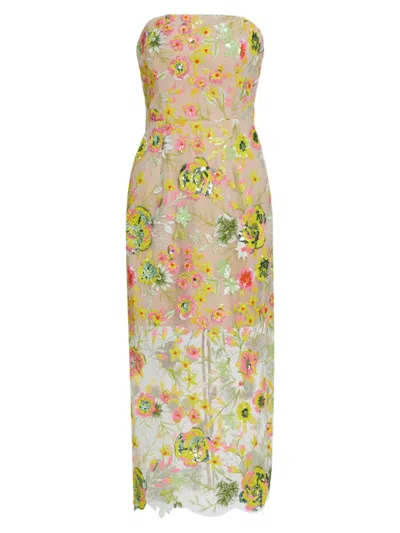 Shop Milly Women's Kait Botanical Petals Sequined Midi-dress In Green Multi