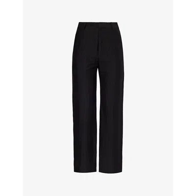 Shop Uma Wang Pier Darted Straight-leg Linen-blend Trousers In Black
