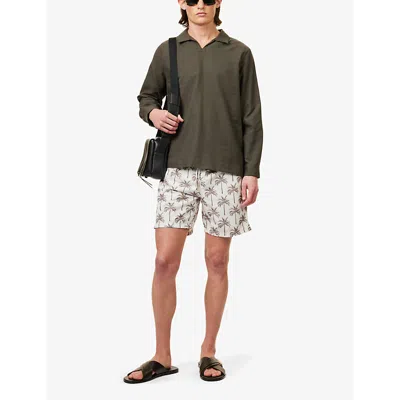 Shop Eleventy Men's Sand Brown Graphic-print Drawstring-waist Swim Shorts
