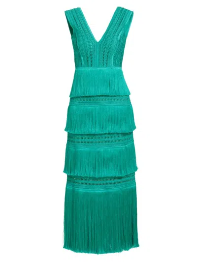 Shop Patbo Women's Plunging Fringe Midi-dress In Curacao
