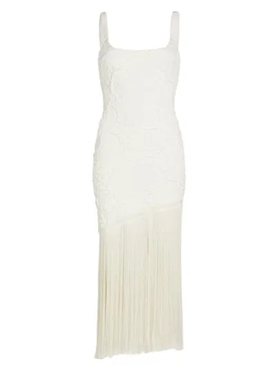 Shop Patbo Women's Jacquard & Fringe Midi-dress In White