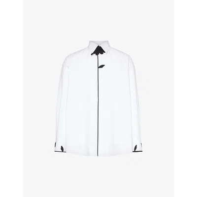Shop Valentino Men's White Floral-motif Regular-fit Cotton Shirt