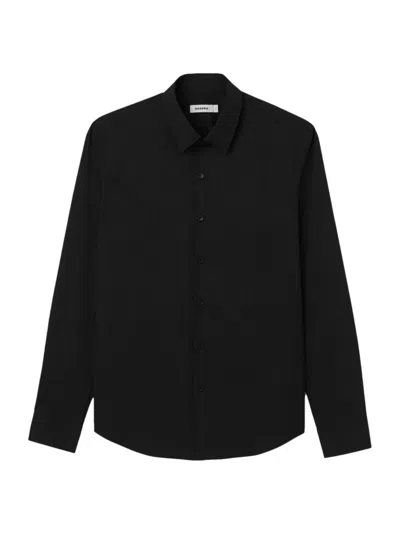 Shop Sandro Men's Fitted Stretch Cotton Shirt In Black