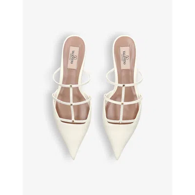 Shop Valentino Rockstud Wisp 20 Leather Heeled Mules In White