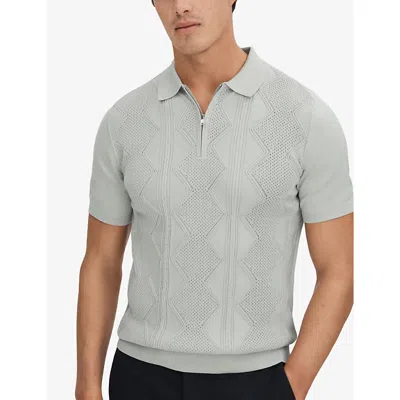 Shop Reiss Mens Pistachio Tropic Diamond-weave Knitted Polo Shirt