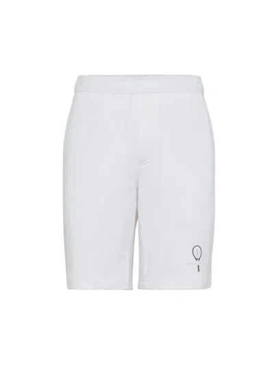 Shop Brunello Cucinelli Men's Cotton Interlock Bermuda Shorts With Tennis Logo In White