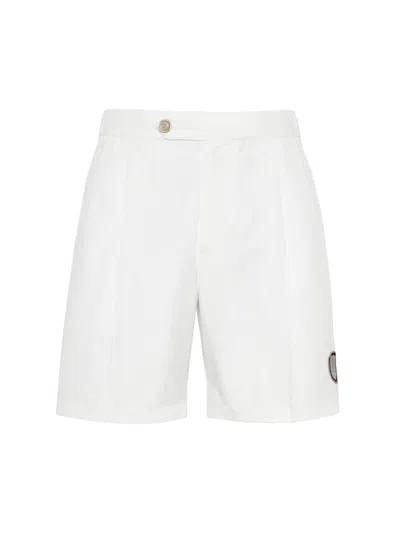 Shop Brunello Cucinelli Men's Chalk Stripe Nylon Pleated Bermuda Shorts In White