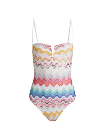 Shop Missoni Women's Zigzag Knit One-piece Swimsuit In Multi Color White Base