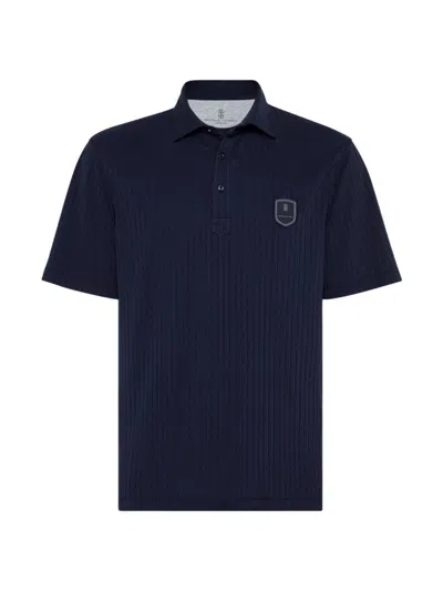 Shop Brunello Cucinelli Men's Cotton Ribbed Jersey Polo T-shirt In Cobalt