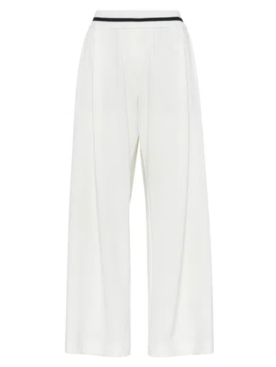Shop Brunello Cucinelli Women's Cotton Smooth French Terry Cropped Baggy Trousers In Off White