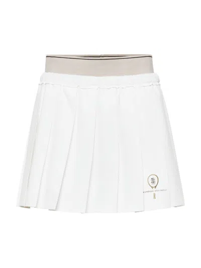 Shop Brunello Cucinelli Women's Pleated Techno Poplin Mini Skirt In White