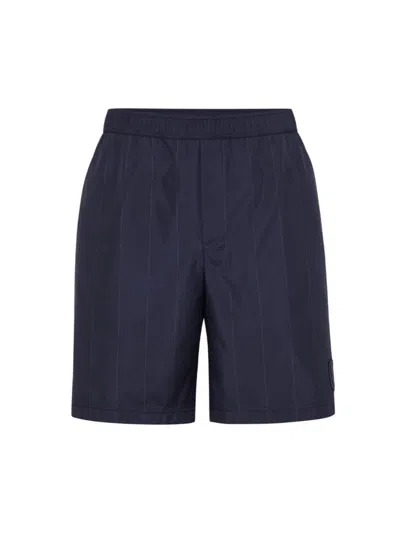 Shop Brunello Cucinelli Men's Chalk Stripe Nylon Bermuda Shorts In Blue