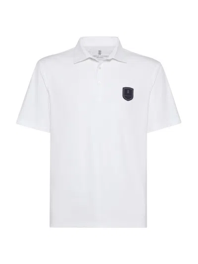 Shop Brunello Cucinelli Men's Techno Jersey Polo T-shirt With Tennis Badge In White