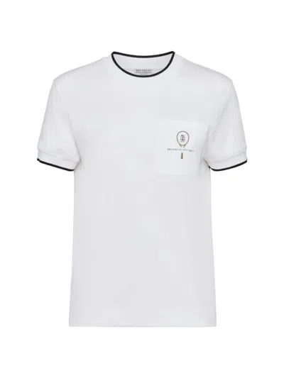 Shop Brunello Cucinelli Women's Cotton Interlock T-shirt With Tennis Logo In White