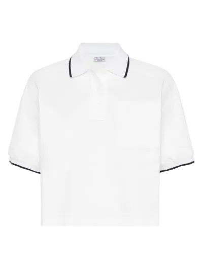 Shop Brunello Cucinelli Women's Cotton Interlock Polo T-shirt In White