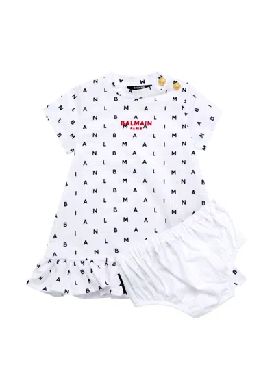 Shop Balmain Baby Girl's Logo Print T-shirt Dress & Bloomers Set In White