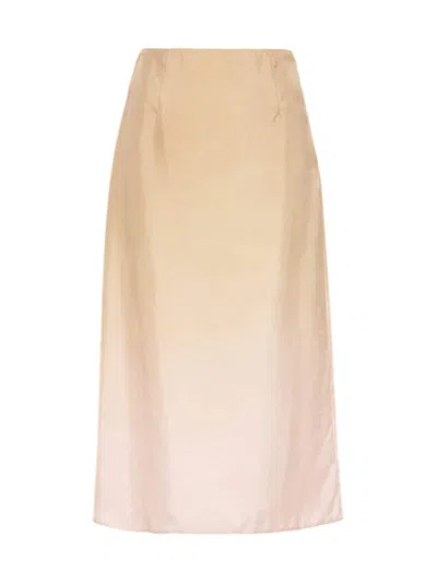 Shop Prada Women's Gradient Twill Midi-skirt In Beige Khaki