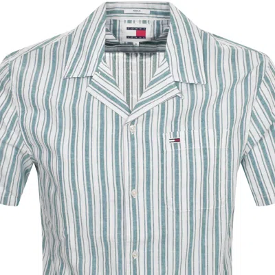 Shop Tommy Jeans Stripe Linen Short Sleeve Shirt Blue