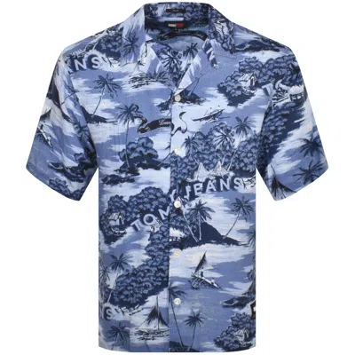 Shop Tommy Jeans Hawaiian Short Sleeve Shirt Blue