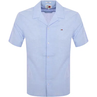 Shop Tommy Jeans Linen Short Sleeve Shirt Blue