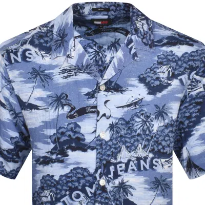 Shop Tommy Jeans Hawaiian Short Sleeve Shirt Blue