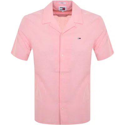 Shop Tommy Jeans Linen Short Sleeve Shirt Pink