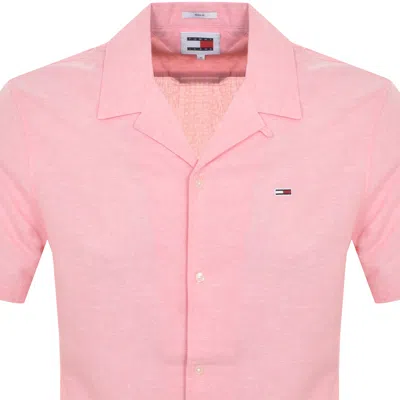 Shop Tommy Jeans Linen Short Sleeve Shirt Pink