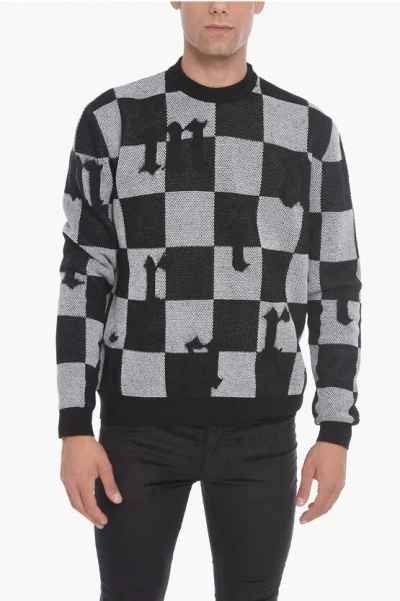 Shop Amiri Cashmere Logoed Sweather With Check Pattern