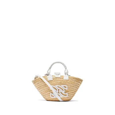 Shop Casadei Panarea Mini Raffia Basket Bag - Woman Bags Natur And White Qt