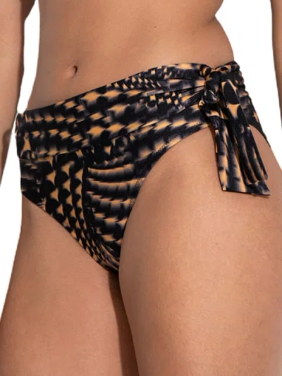Shop Pour Moi Portofino Side Tie Fold-over Bikini Bottom In Black,gold