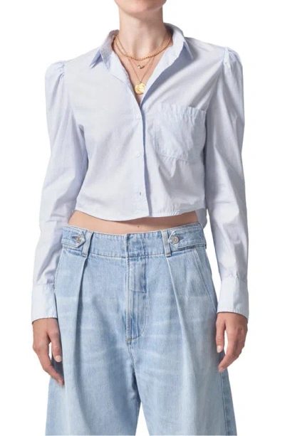 Citizen Of Humanity Nia Puff Shoulder Long Sleeve Crop Button-up Shirt In Marsden Stripe