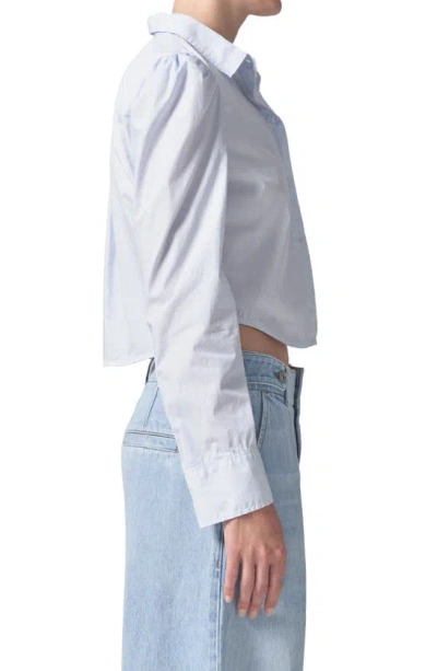 Citizen Of Humanity Nia Puff Shoulder Long Sleeve Crop Button-up Shirt In Marsden Stripe