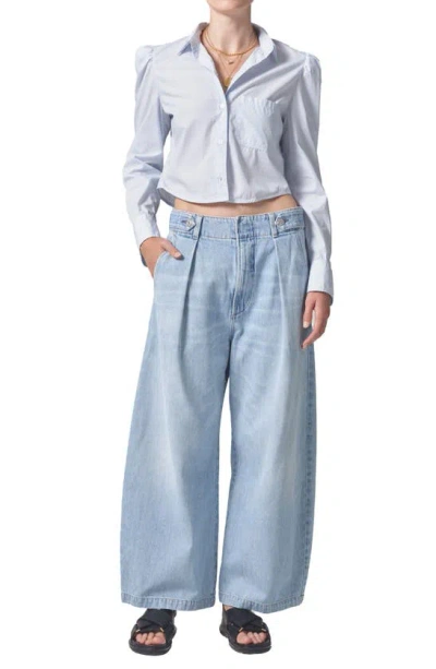 Citizen Of Humanity Nia Puff Shoulder Long Sleeve Crop Button-up Shirt In Marsden Stripe