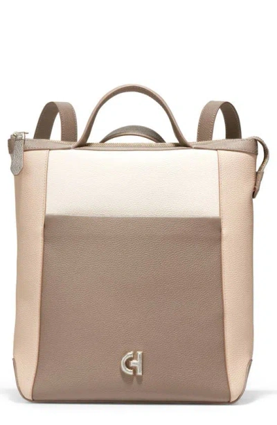 Shop Cole Haan Small Grand Ambition Leather Convertible Luxe Backpack In Irish Coffee/ Oat