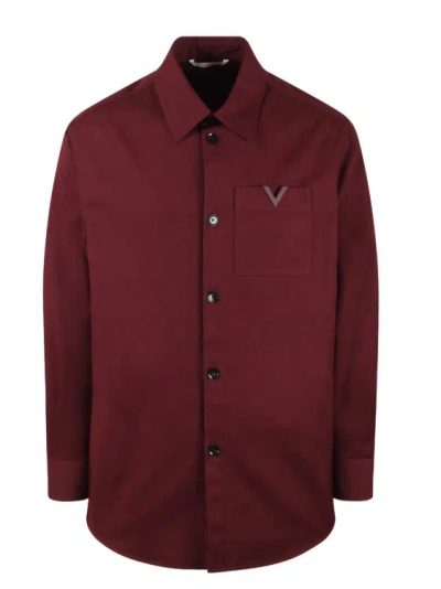 Shop Valentino Rubberised V Detail Stretch Cotton Canvas Shirt Jacket In Purple