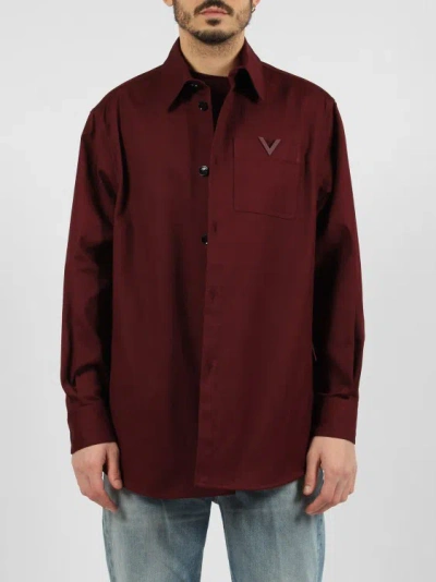 Shop Valentino Rubberised V Detail Stretch Cotton Canvas Shirt Jacket In Purple