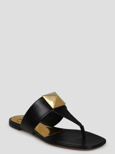 Shop Valentino One Stud Flat Thong Sandal In Black